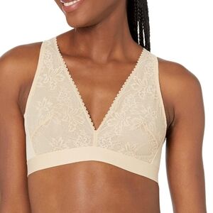 Bali Womens Comfort Revolution Plunge Lace Wirefree Bralette In Latte Lift Small
